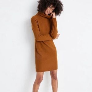 Madewell Foldover Turtleneck Sweater dress, medium wool blend, brown orange